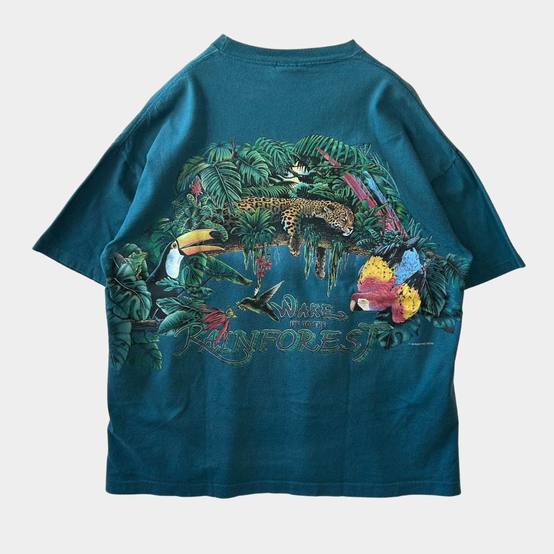 90's "WAKE UP TO THE RAINFOREST" T-shirt (XL)/A2120T-SO