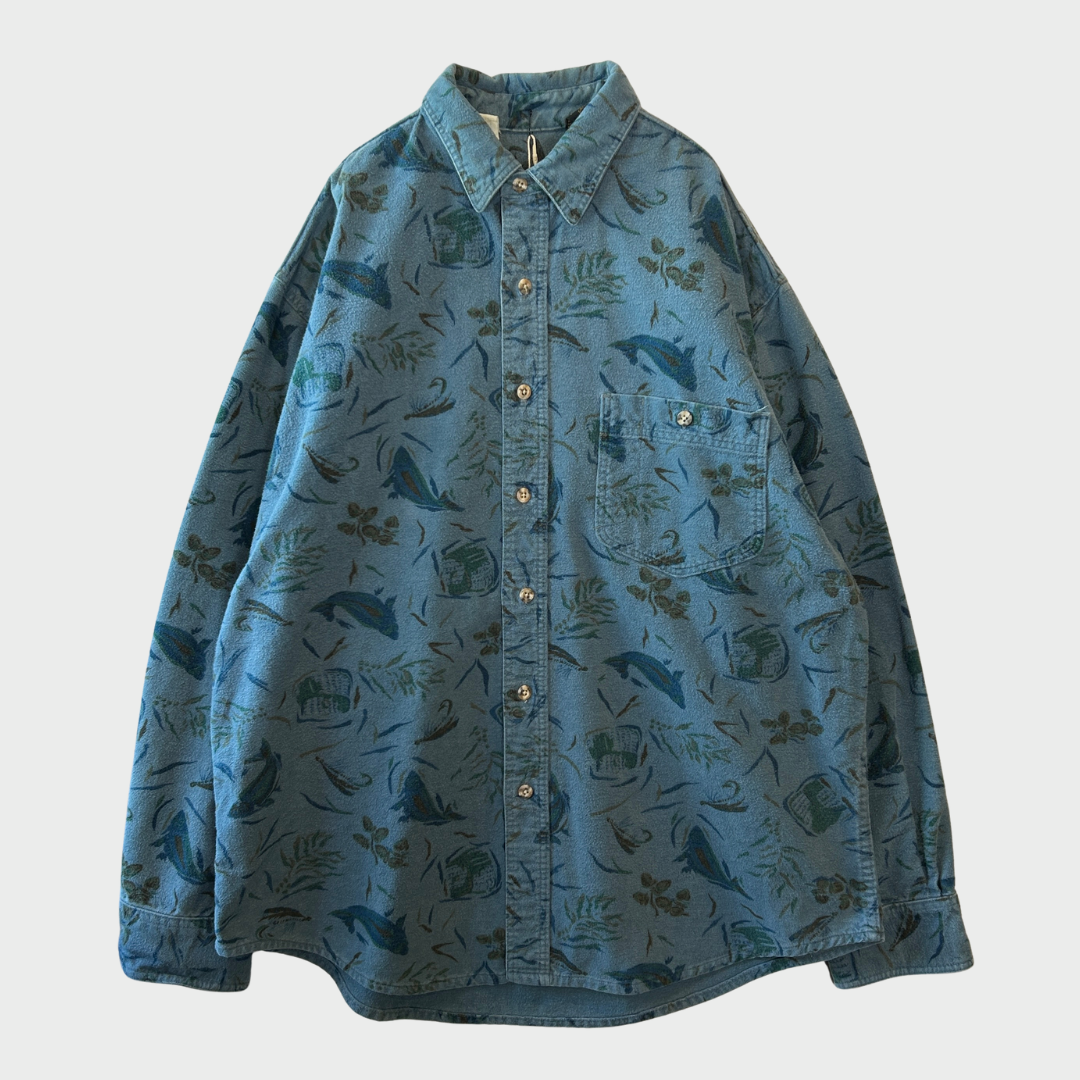90's Eddie Bauer エディーバウアー シャモアクロスシャツ 総柄シャツ 青 L /A8451SH-SO