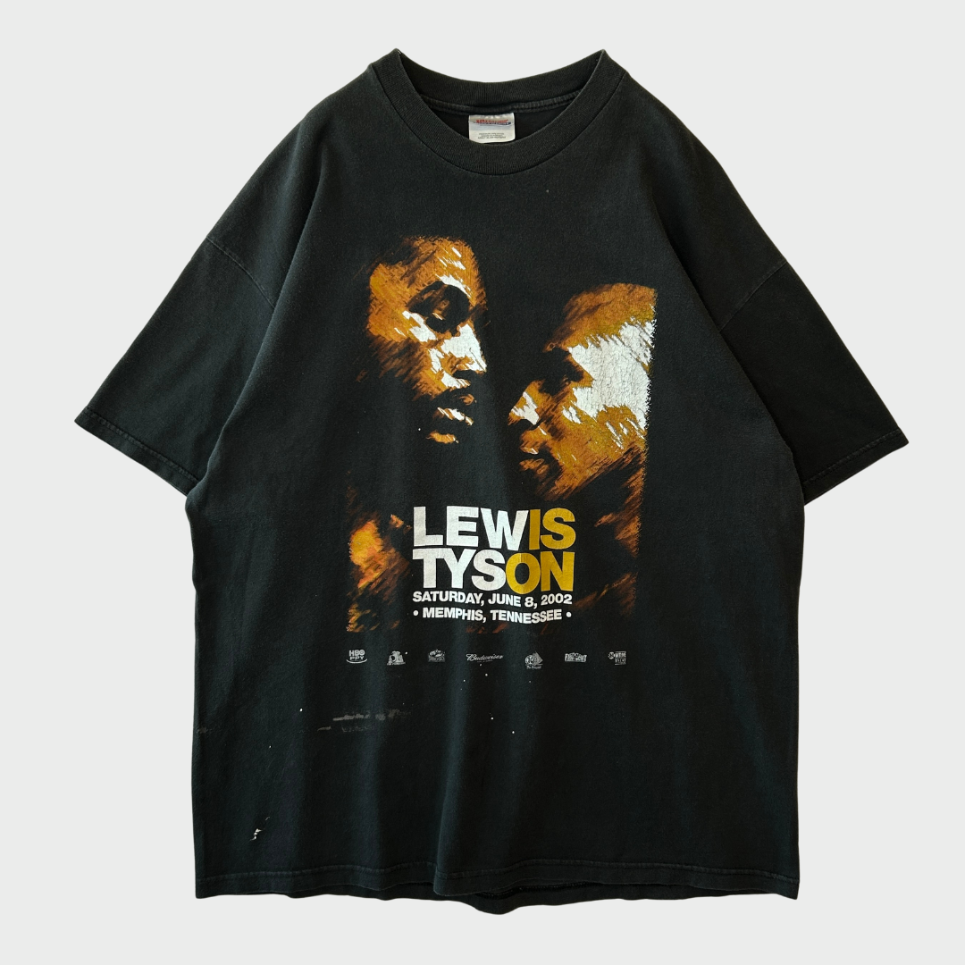 00's Hanes Mke Tyson Lennox Lewis "WBC・IBF・IBO世界ヘビータイトルマッチ2002" プリントTシャツ 黒 XL /A7335T-SO