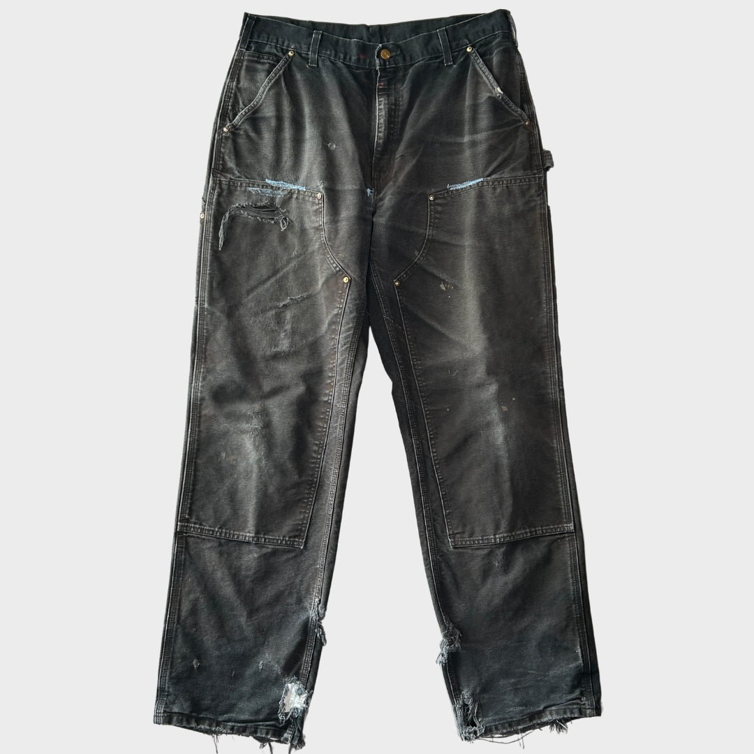 アンティークCarhartt ブラックジャケット、ダブルニー Carhartt カーハート USA製 デトロイト ダック ジャケット