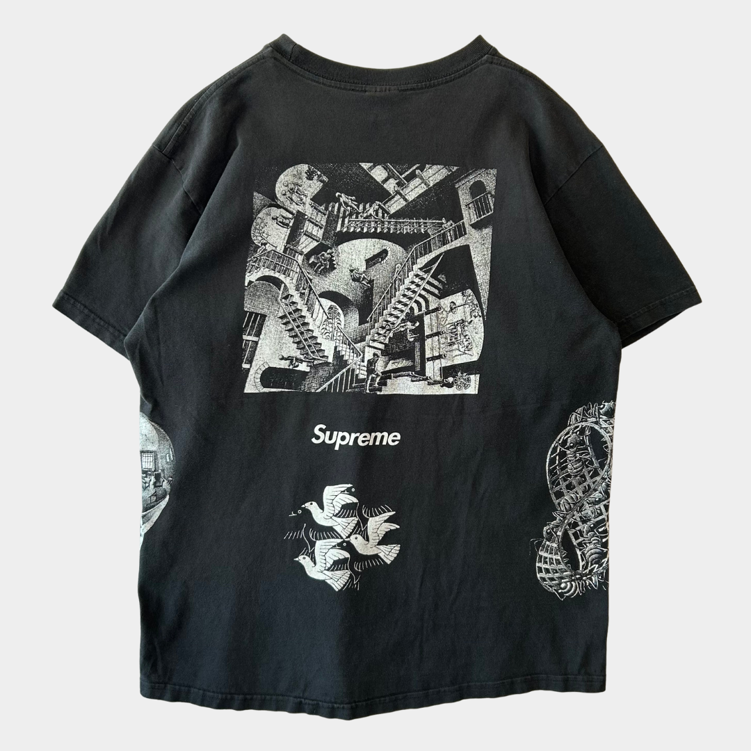 00's SUPREME×M.C.ESCHER エッシャー アートTシャツ マルチプリント 黒(XL)/A7243T-0SO