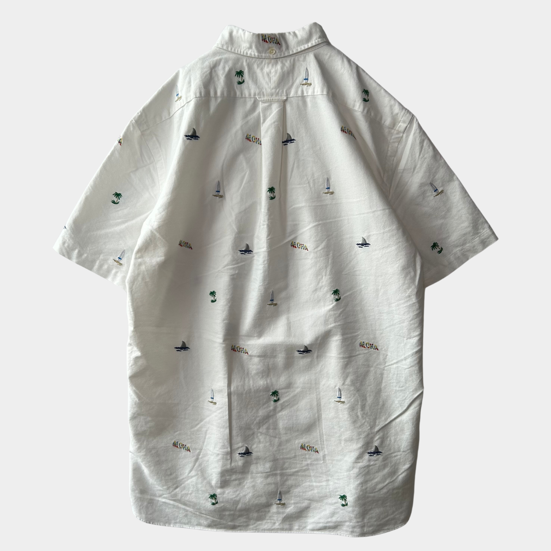 00's Ralph Lauren ラルフローレン B/Dオックスフォードシャツ 半袖 白(L)/B2551SH-SO