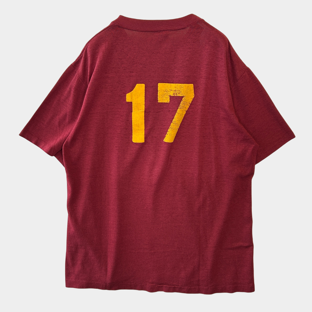 80's GULF COAST Sportswear "17"フロッキープリント ナンバリングTシャツ バーガンディー (XL)/A6887T-SO