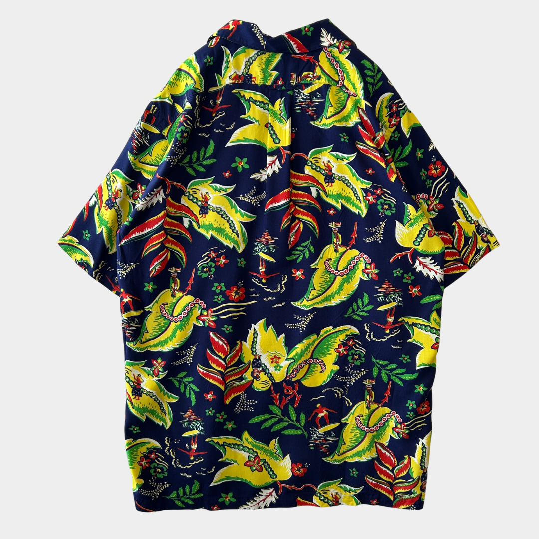 90's Polo by Ralph Lauren ラルフ CALDWELL アロハシャツ オープンカラー 紺(M)/A7418SH-SO