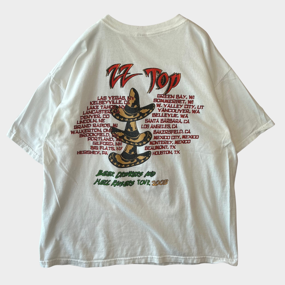 00's ZZ TOP Beer Drinkers and Hell Raisers Tour 2003 バンドTシャツ 白 サイズ不明/A7252T-SO