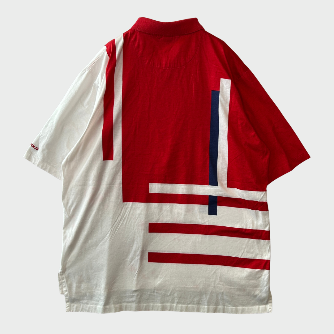 00's Polo Ralph Lauren ボーダー柄 星条旗 ポロシャツ 赤白青(XL)/A3738S-SO