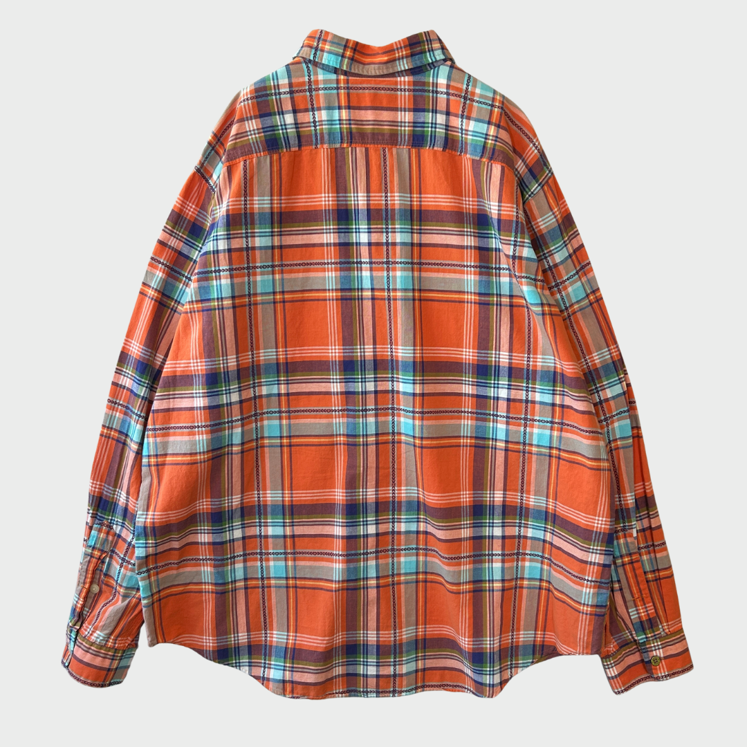 00's Ralph Lauren ラルフローレン チェックシャツ オレンジ青緑 (2XL)/A4604S-SO