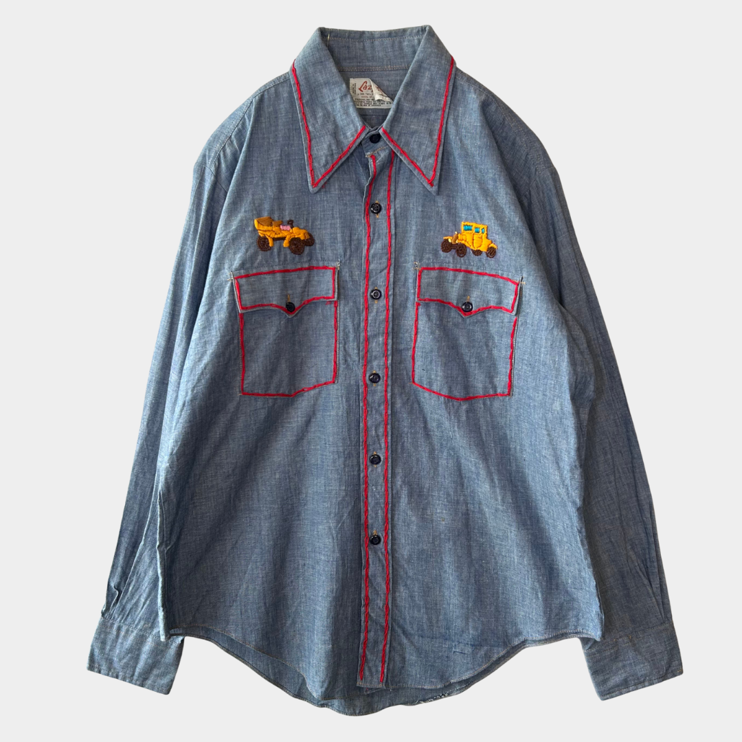 70's Lazy-H 刺繍入りシャンブレーシャツ (L)/A7117SH-SO