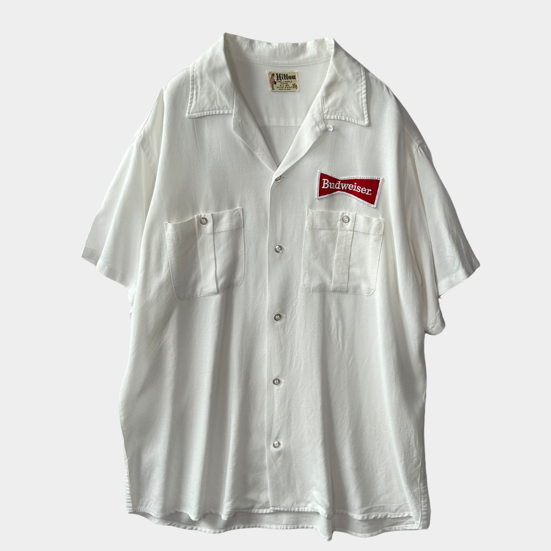 60's Hilton レーヨンボーリングシャツ BUDWEISER バドワイザー 白(L)/A3240SH-SO