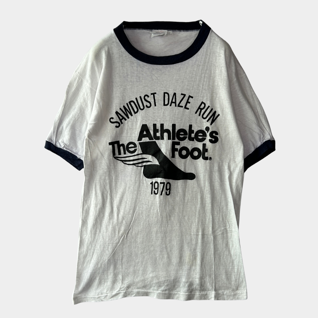 80's SAWDUST DAZE RUN "The Athletic Foot" 1979 リンガー Tシャツ (M)/A7285T-SO
