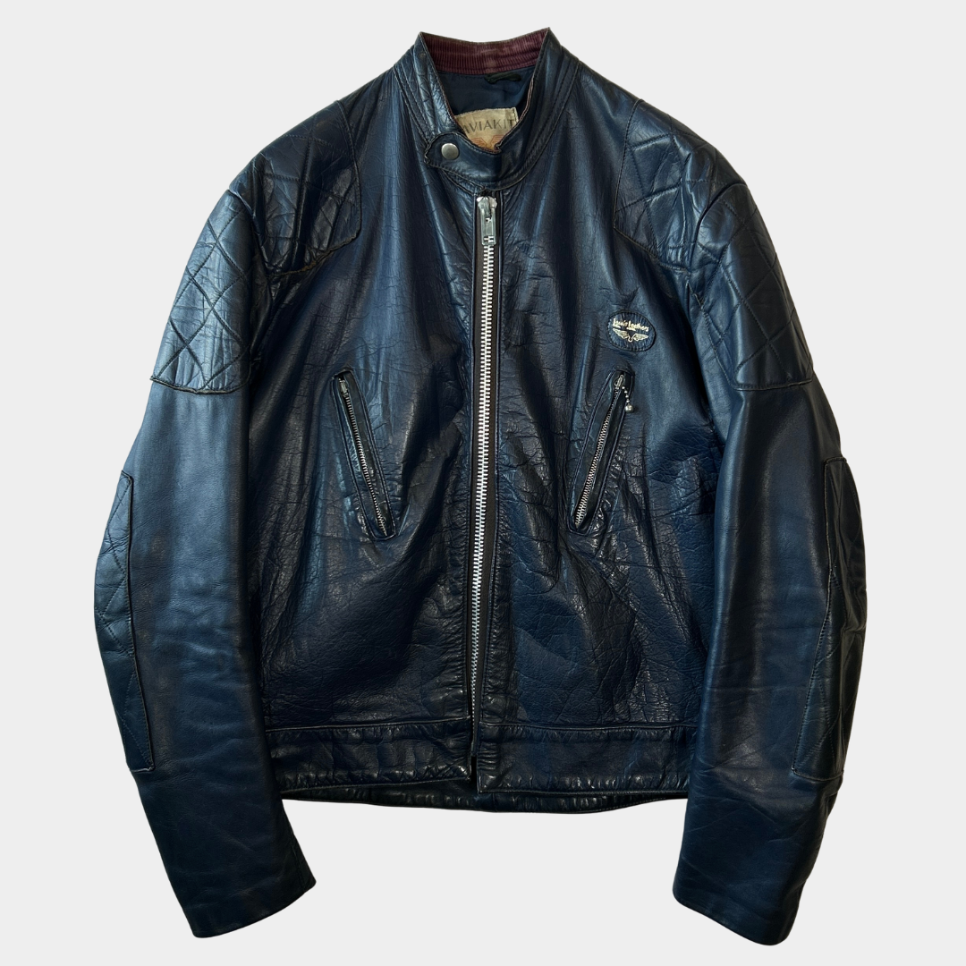 70 s Lewis Leathers ルイスレザー PHANTOM レザーシングルライダースジャケット ネイビー 44 A9747J