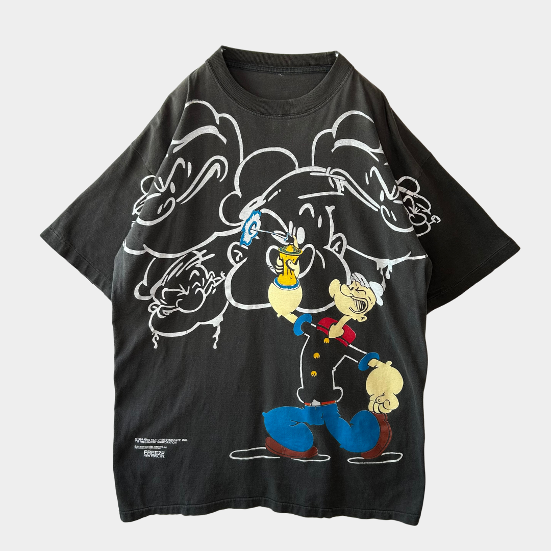 90's FREEZE ポパイ POPEYE キャラクターTシャツ 黒/A6757T-SO