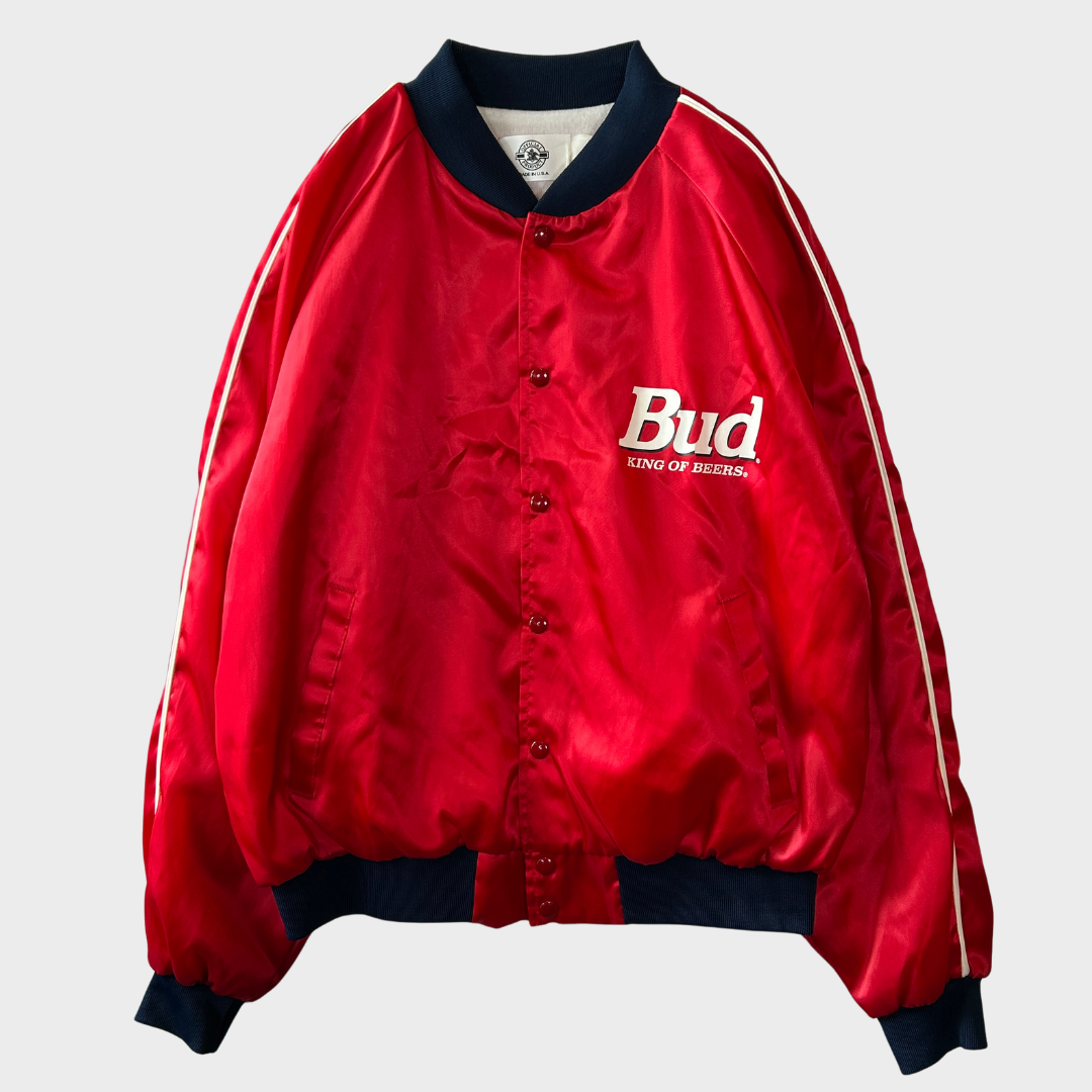 90's Bud "King of Beers" バドワイザー ナイロンジャケット 赤 (サイズ不明)/A6010J-SO