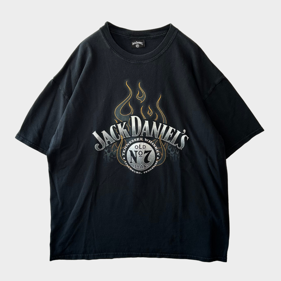 00's JACK DANIEL'S ロゴTファイヤーパターン 企業T 黒 (XL)/A6416T-SO