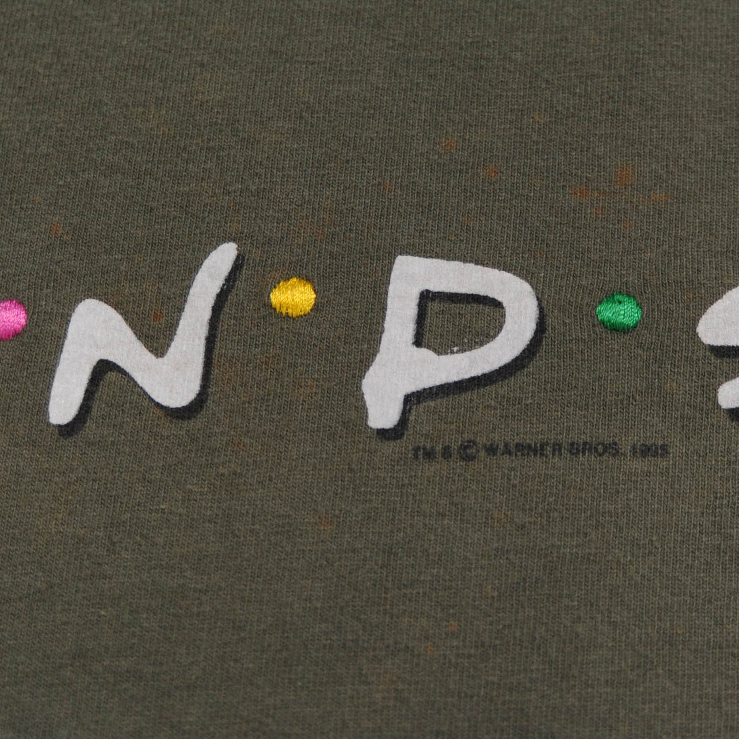 90’s FRIENDS 海外ドラマ NBC プリント&刺繍Tシャツ カーキ (L)/A2714T-O