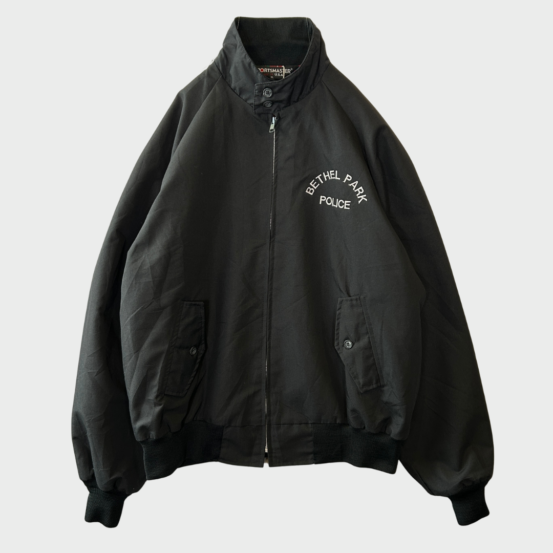 80's SPORTSMASTER BETHEL PARK POLICE ハリントンジャケット スウィングトップ 黒 XL /A8127J-SO