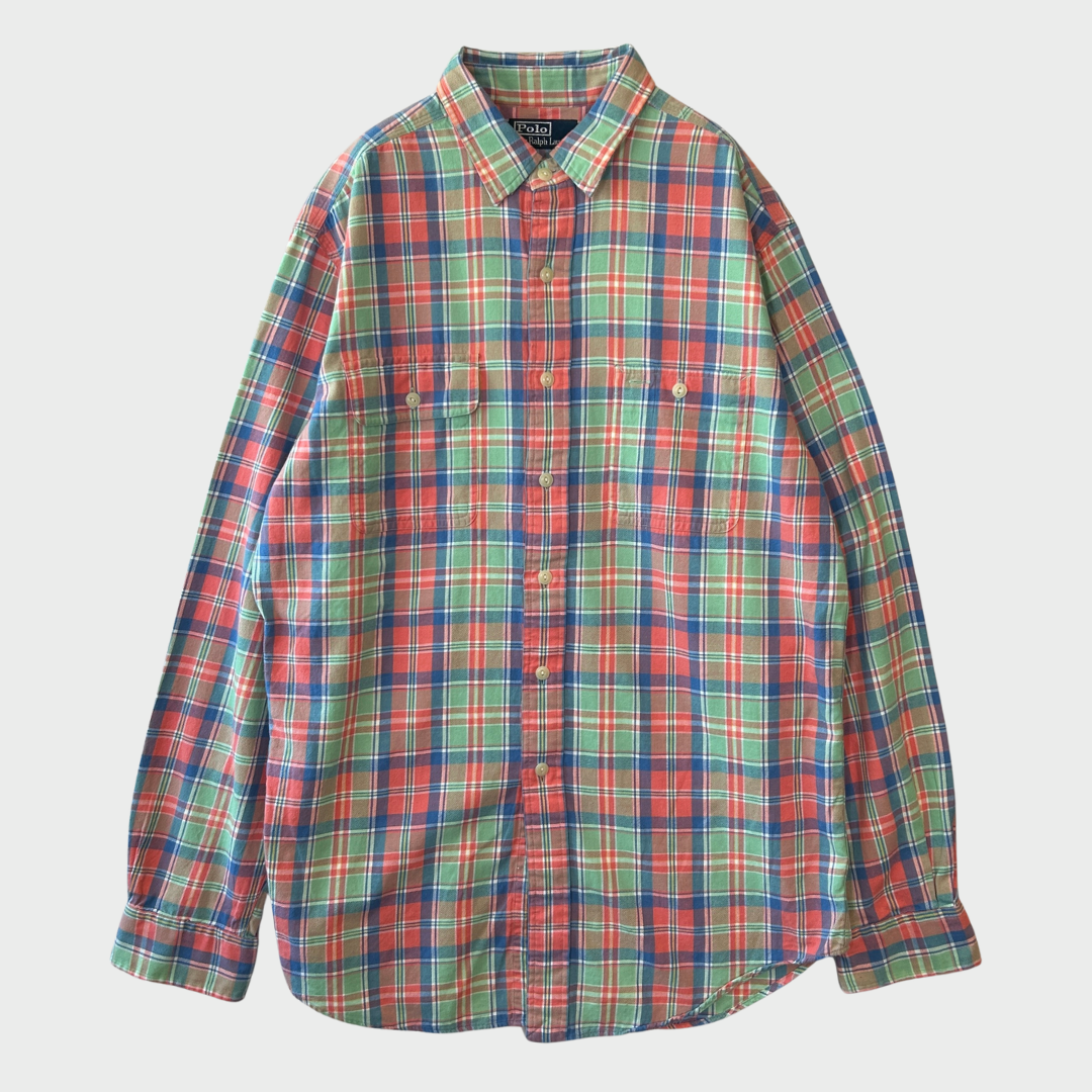 00's Ralph Lauren ラルフローレン チェックシャツ き緑橙青 (L)/A3521S-SO