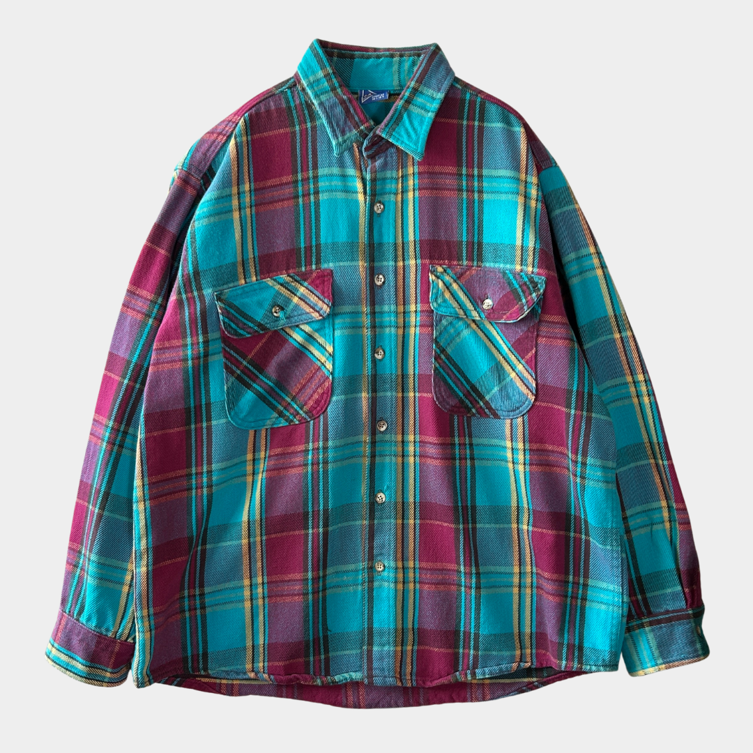 90's MIGHTY MAC flannel shirt ネルシャツ ターコイズブルー パープル (M)/A8503SH-SO