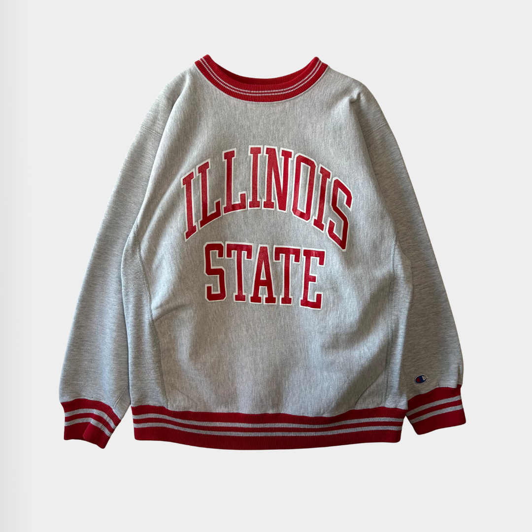 80's Champion Reverse Weave リバースウィーブ リブライン ILLINOIS STATE グレー(L)/A5453R-SO