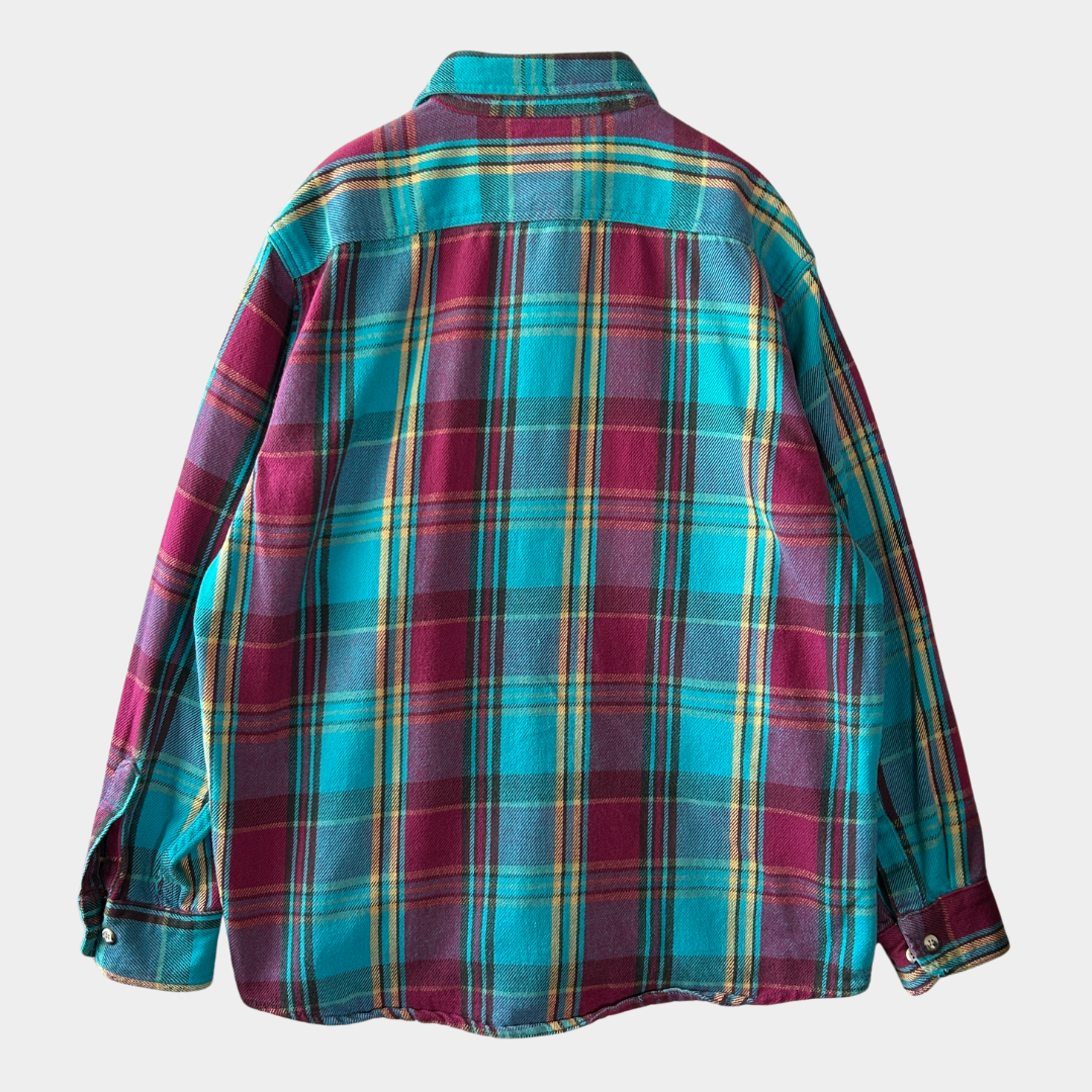90's MIGHTY MAC flannel shirt ネルシャツ ターコイズブルー パープル (M)/A8503SH-SO