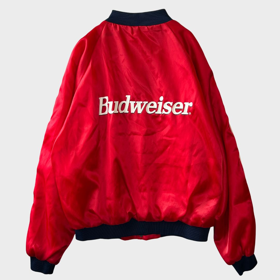 90's Bud "King of Beers" バドワイザー ナイロンジャケット 赤 (サイズ不明)/A6010J-SO