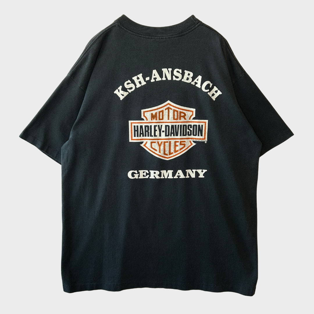 80's Harley-Davidson KSH-ANSBACH GERMANY ハーレープリントTシャツ 黒 (XL)/A3088T-SO