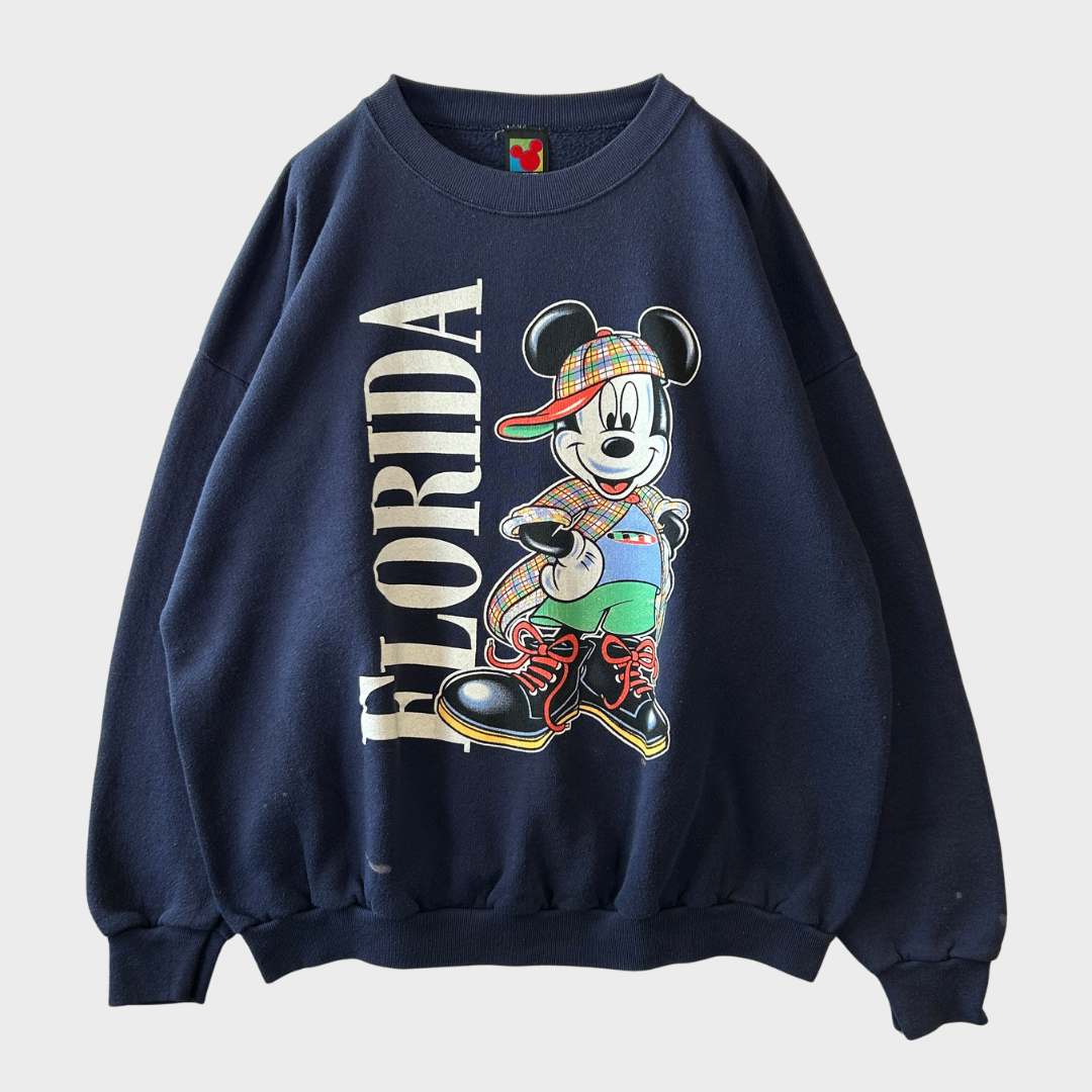 90's Mickey Unlimited "FLORIDA" ディズニー キャラクタースウェット ネイビー (XL)/A7846S-SO