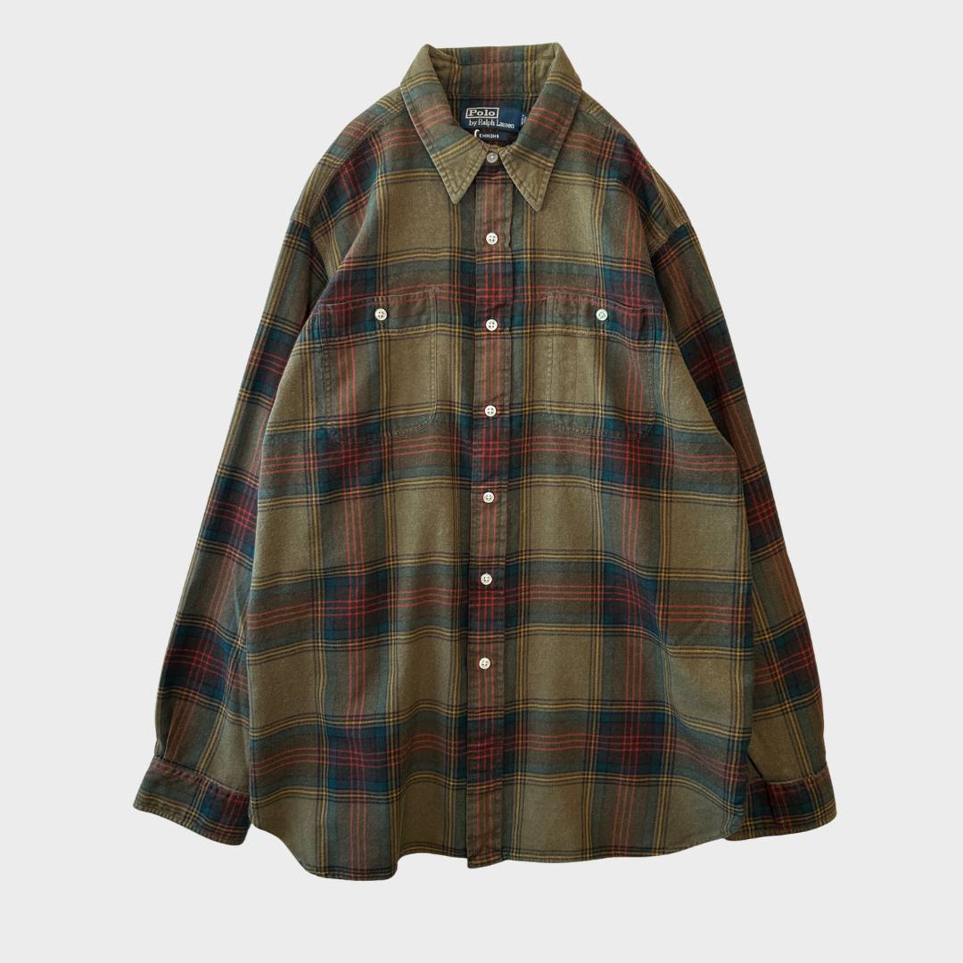 00's Ralph Lauren ラルフローレン チェックシャツ EMMONS カーキ (L)/A7870S-SO