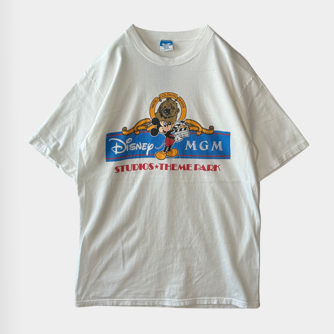 80's Disney MGM STUDIOS THEME PARK Mickey Mouse プリントTシャツ ホワイト (XL)A2784T-SO