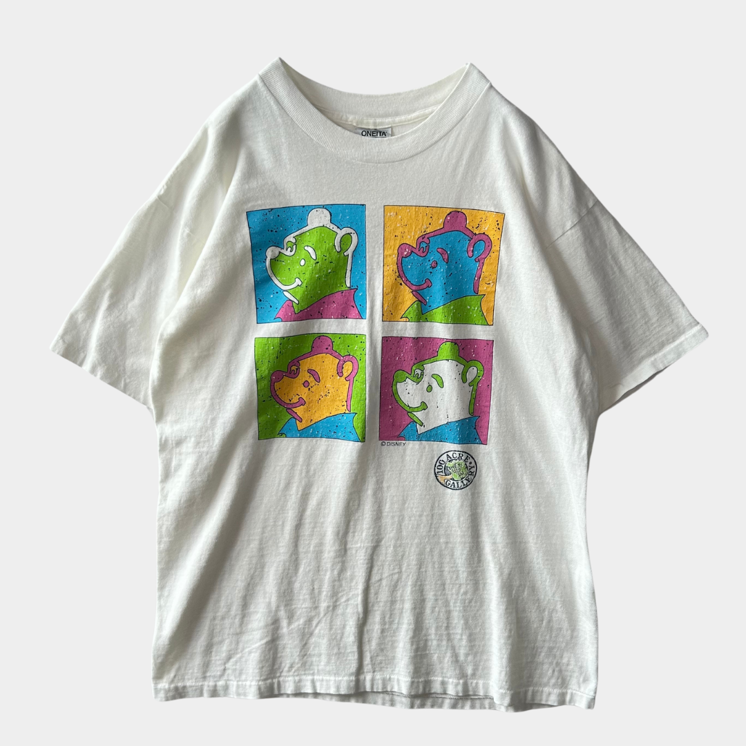 90's ONEITA ディズニー クマのプーさん アンディ・ウォーホル風アートTシャツ 白(XL)/B2002T-SO