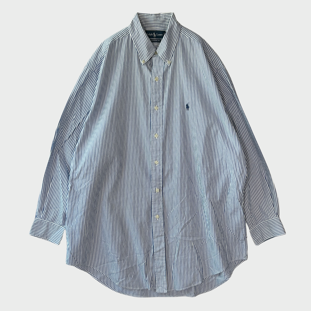 00's Ralph Lauren ラルフローレン ストライプシャツ 青白 (L)/A7972S-SO