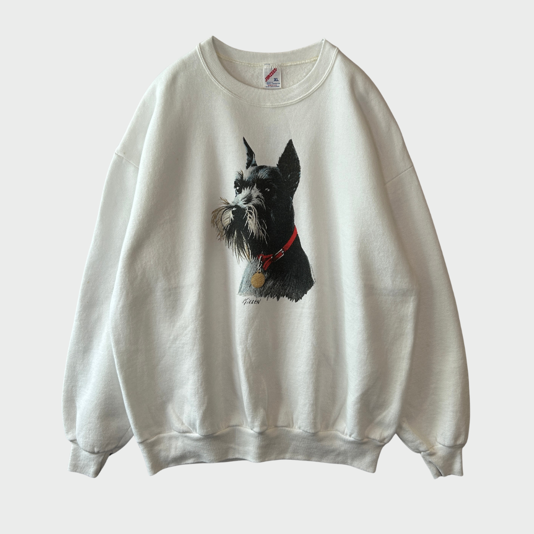 90's JERZZES シュナウザー プリント スウェット 白 XL /B2929S