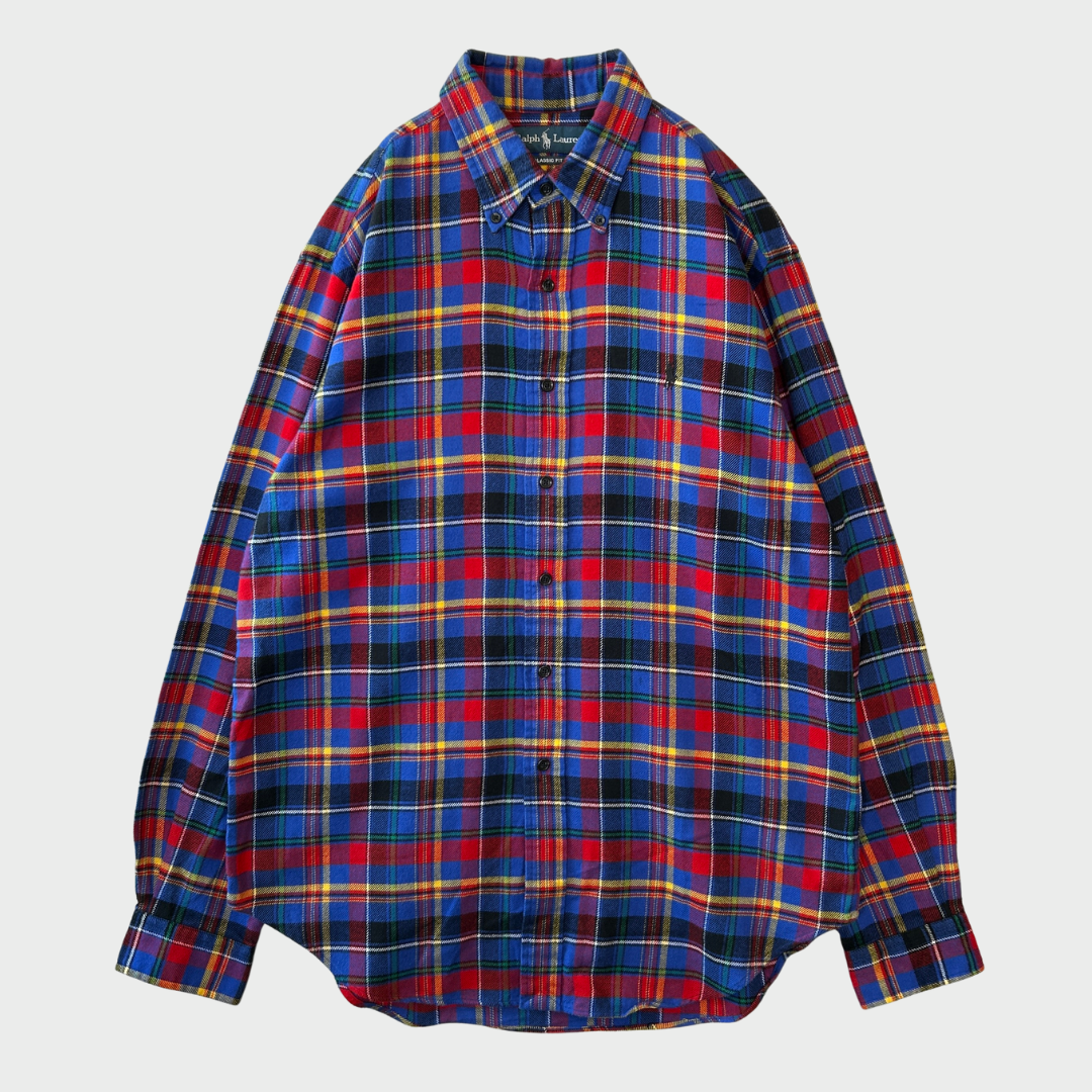 00's Ralph Lauren ラルフローレン チェックシャツ 青赤黄緑白 (L)/B1133S-SO
