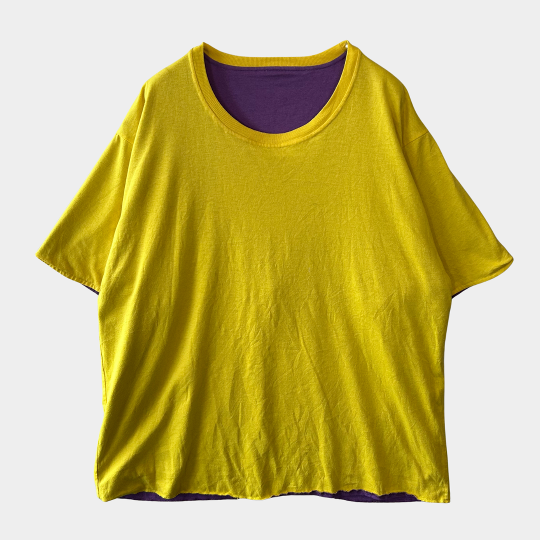 90's Russell ラッセル ダブルフェイスTシャツ 黄色紫(XL)/A6817T-SO