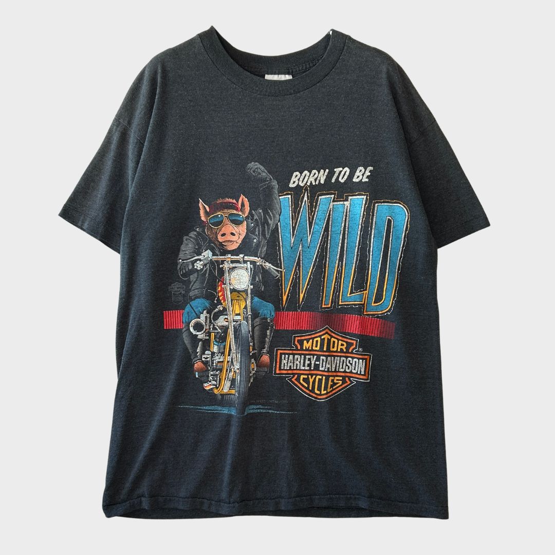 80's SSI Harley-Davidson BORN TO BE WILD ハーレーTシャツ シングルステッチ 黒 (L)/A4269T-SO