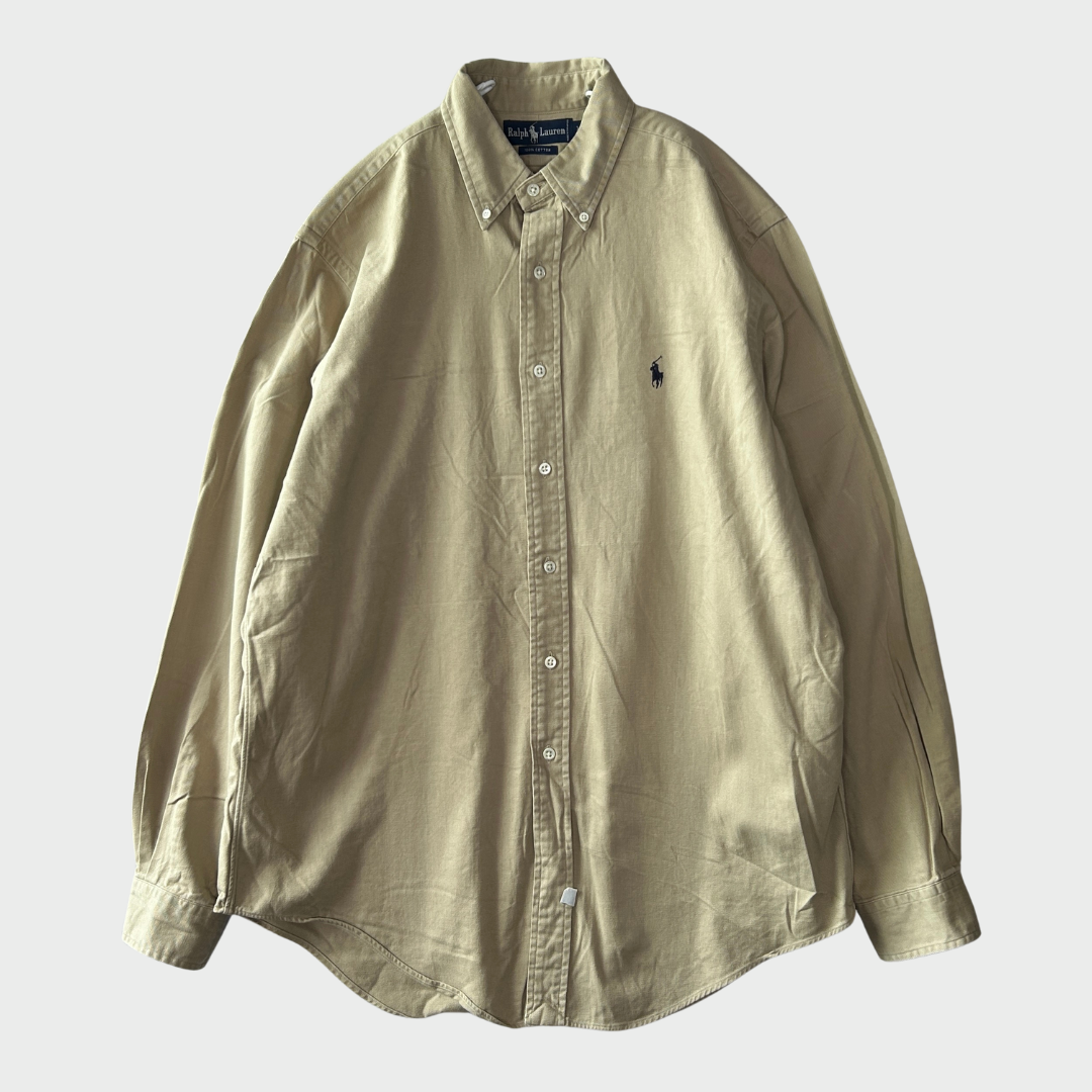00's Ralph Lauren ラルフローレン 無地シャツ ベージュ (L)/A7944SH-SO