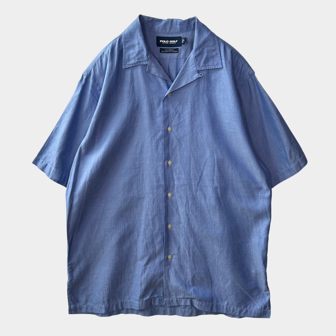 90's POLO GOLF ラルフローレン CALDWELL オープンカラーシャツ ヘリンボーン (M)/A3007SH-SO