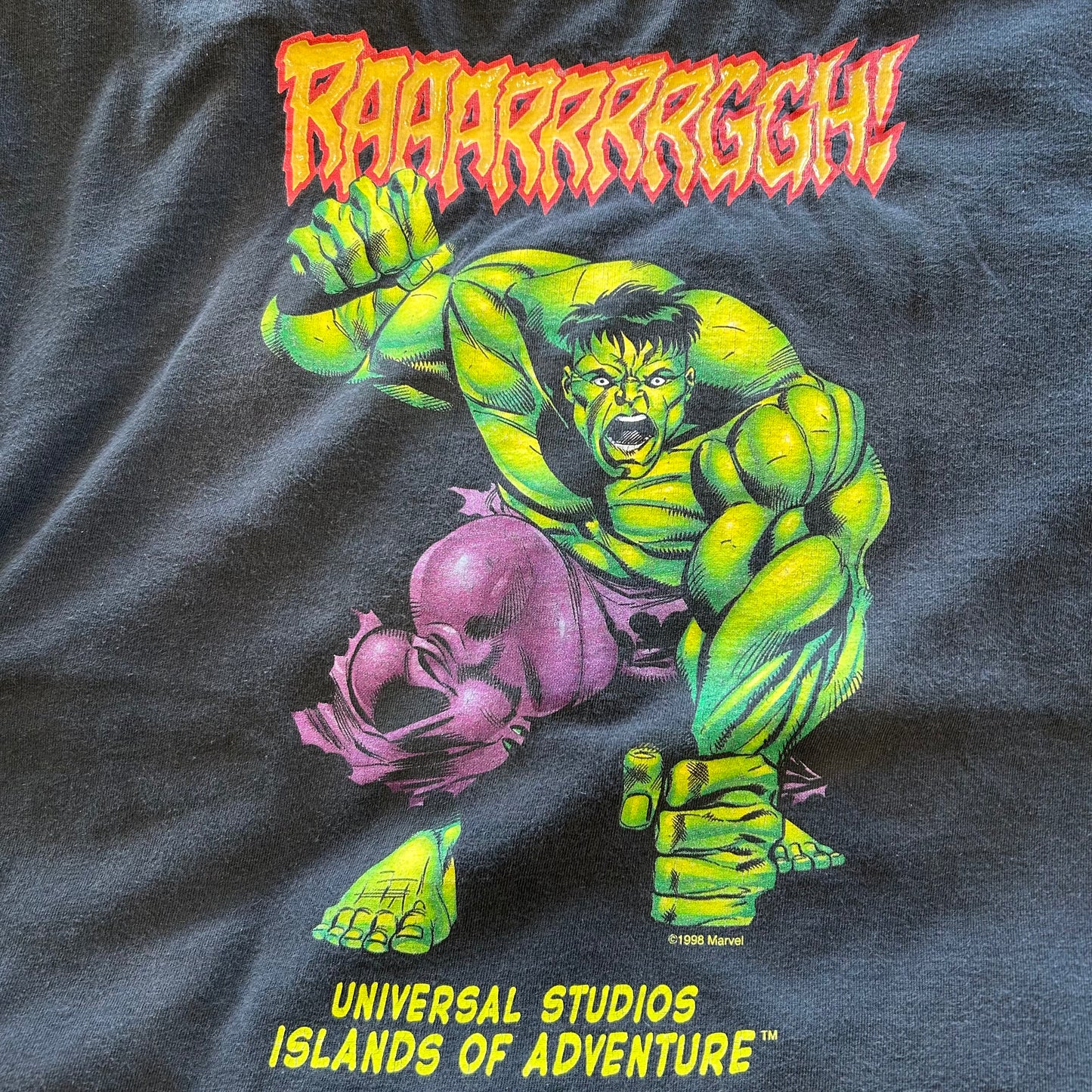 90's UNIVESAL STUDIOS マーベル ハルク キャラクターTシャツ 黒(XL)/A6531T-SO