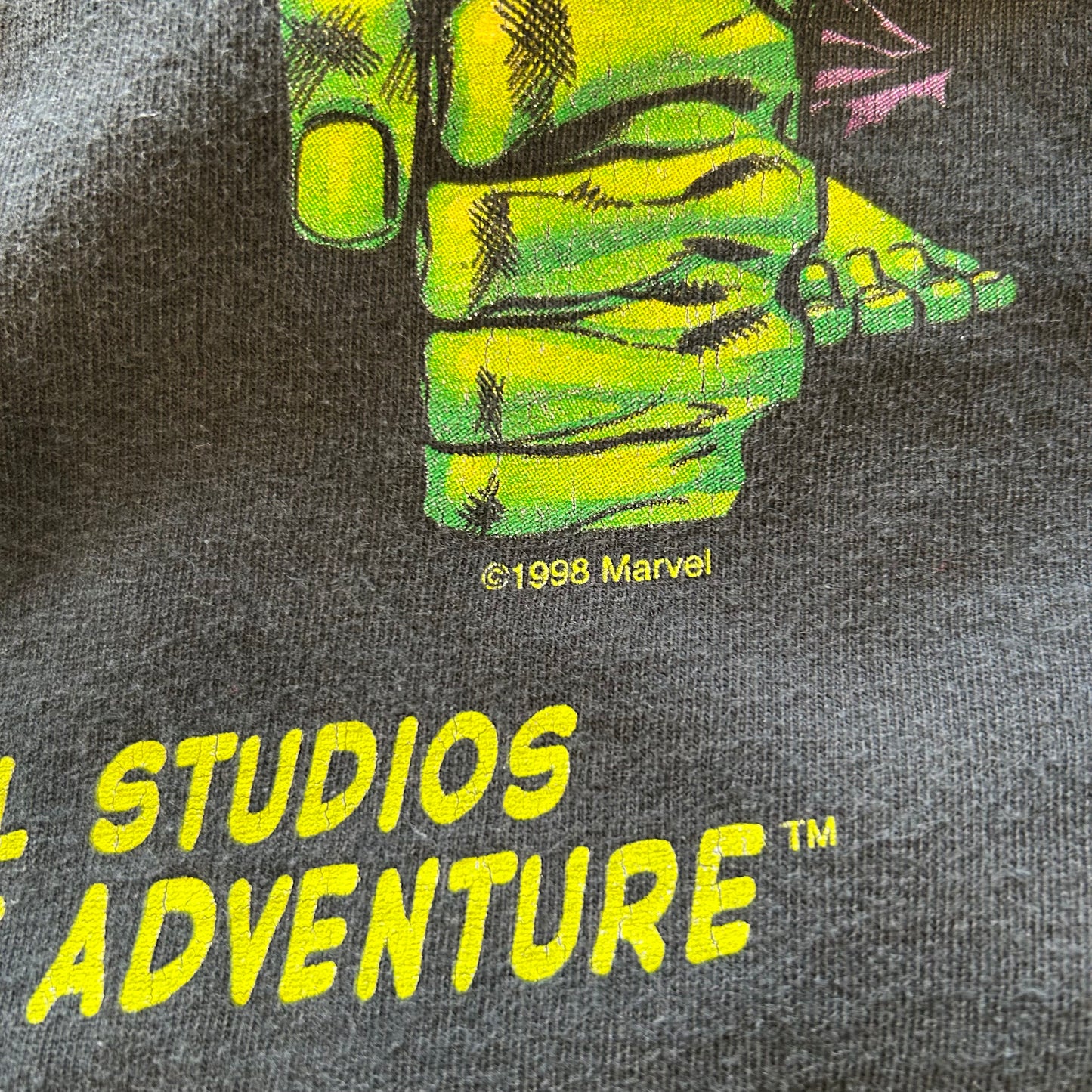 90's UNIVESAL STUDIOS マーベル ハルク キャラクターTシャツ 黒(XL)/A6531T-SO