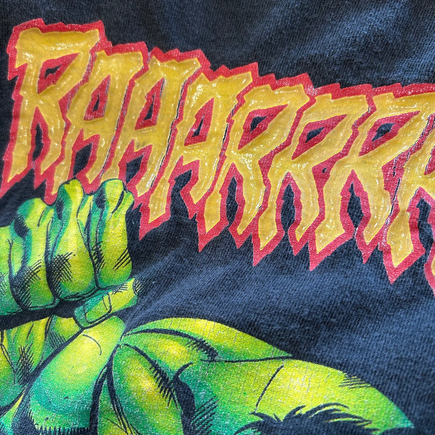 90's UNIVESAL STUDIOS マーベル ハルク キャラクターTシャツ 黒(XL)/A6531T-SO