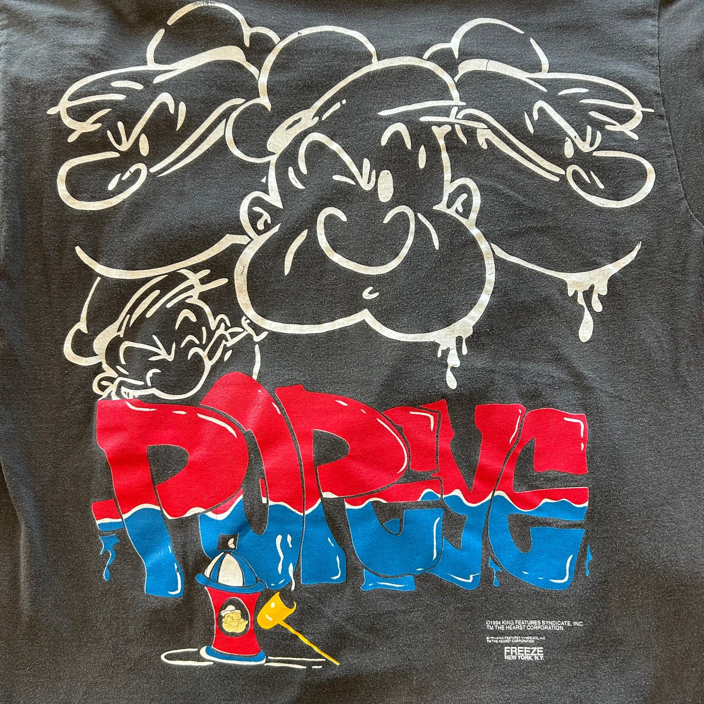 90's FREEZE ポパイ POPEYE キャラクターTシャツ 黒/A6757T-SO