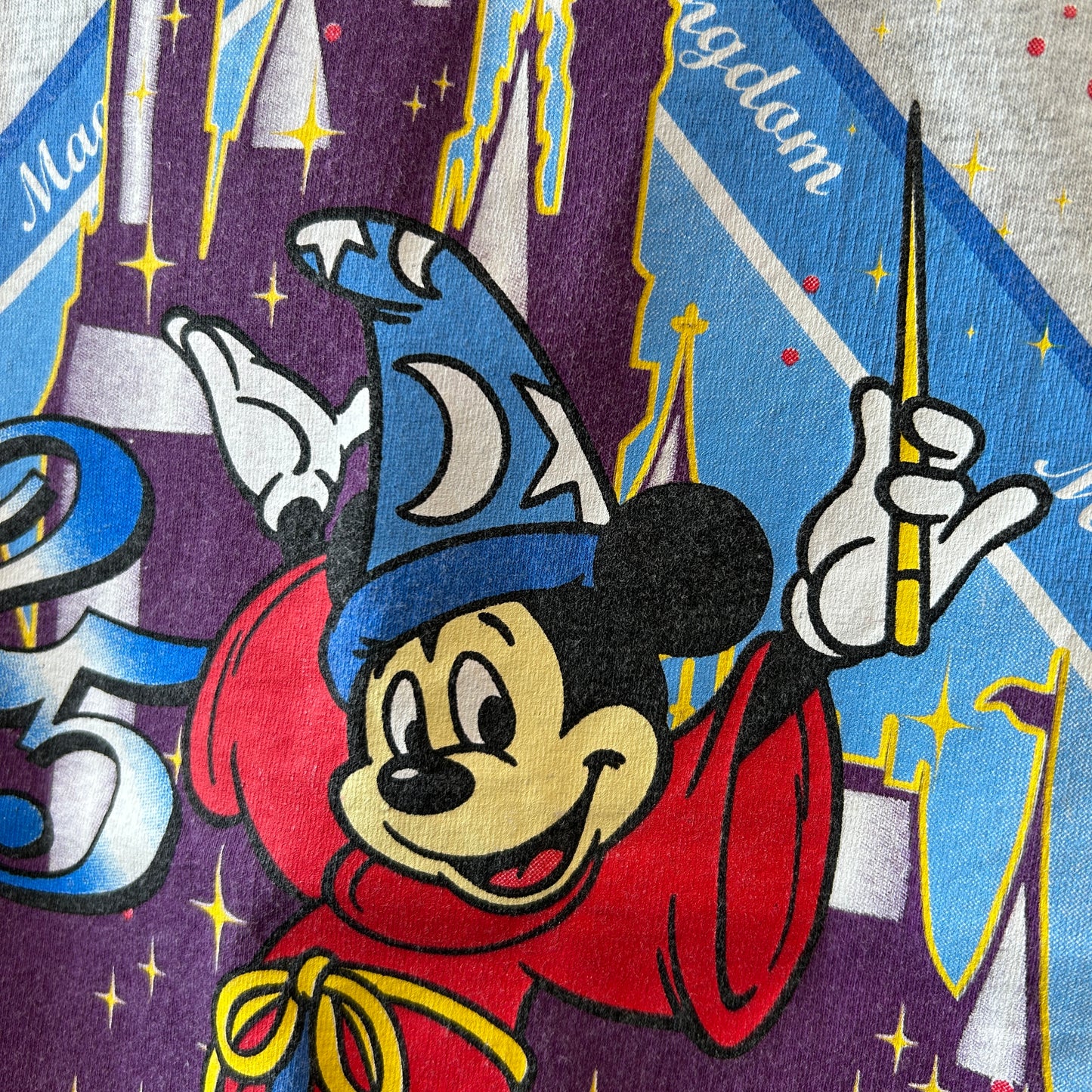 90's Disney Design ディズニーワールド25周年 ソーサラーミッキー Tシャツ グレー(L)/A7581T-SO