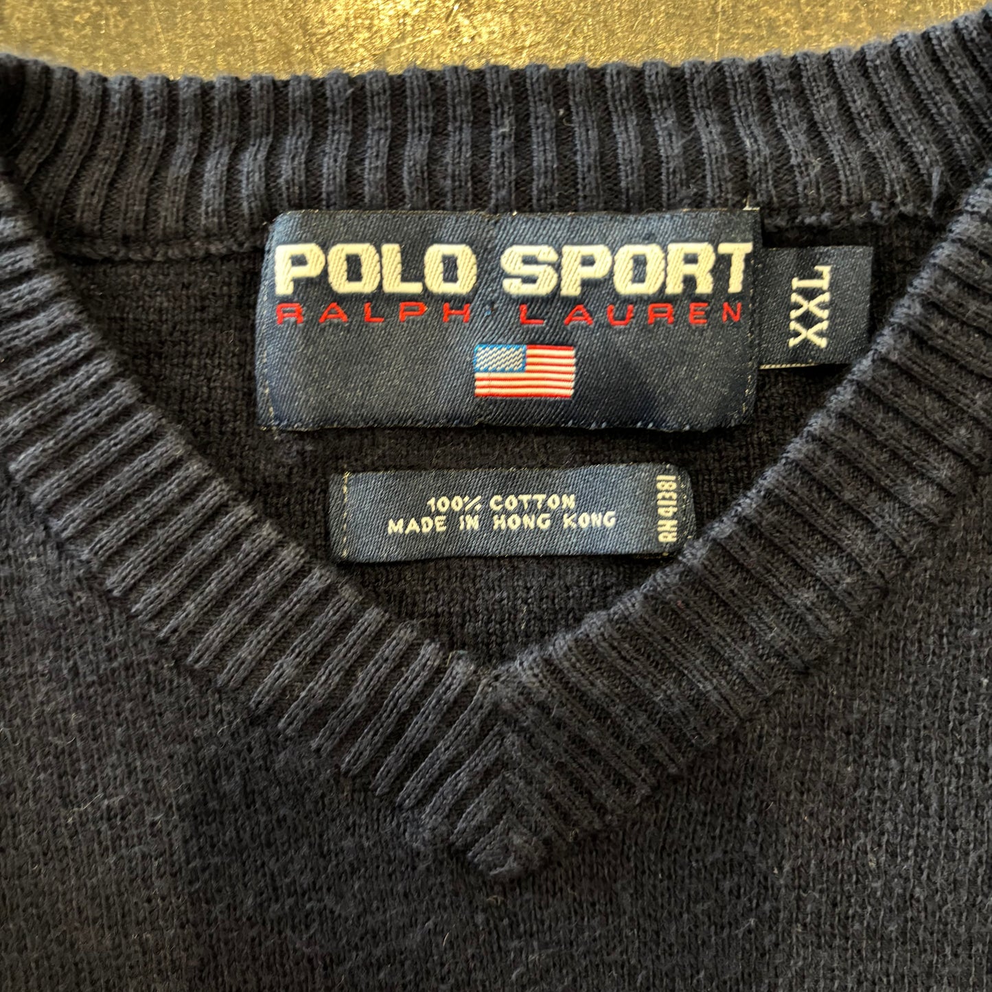 90's POLO SPORT コットンニット ネイビー XXL /A8112K-SO
