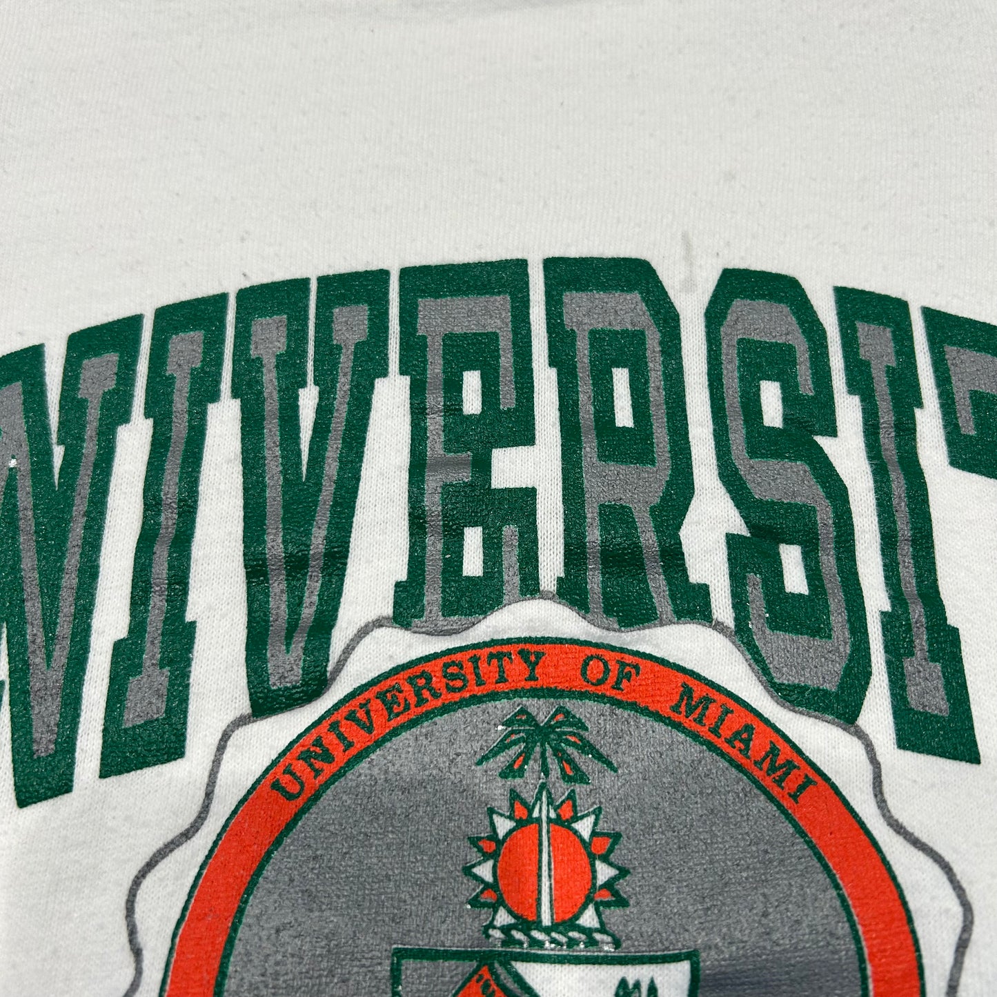 80's champion "UNIVERSITY OF MIAMI" T-shirt (L)/A6917T-SO