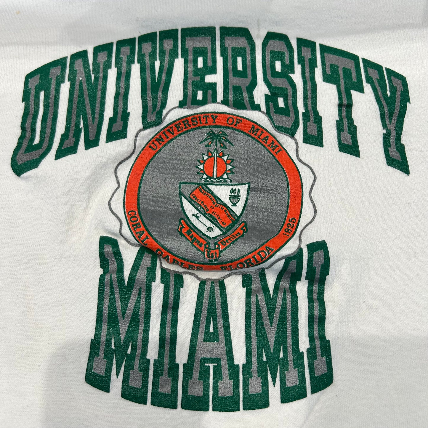 80's champion "UNIVERSITY OF MIAMI" T-shirt (L)/A6917T-SO
