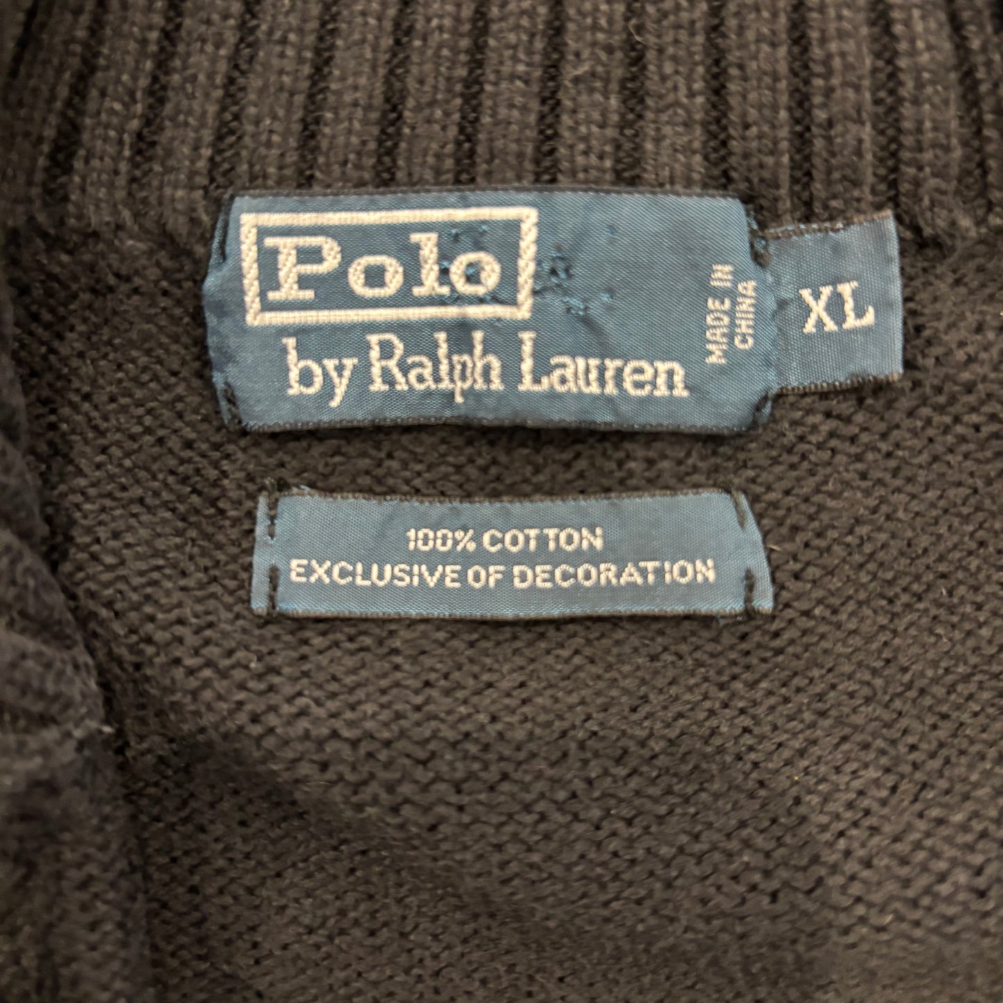 00's RALPH LAUREN ハーフジップ コットンニット 黒 L /A7603K-SO