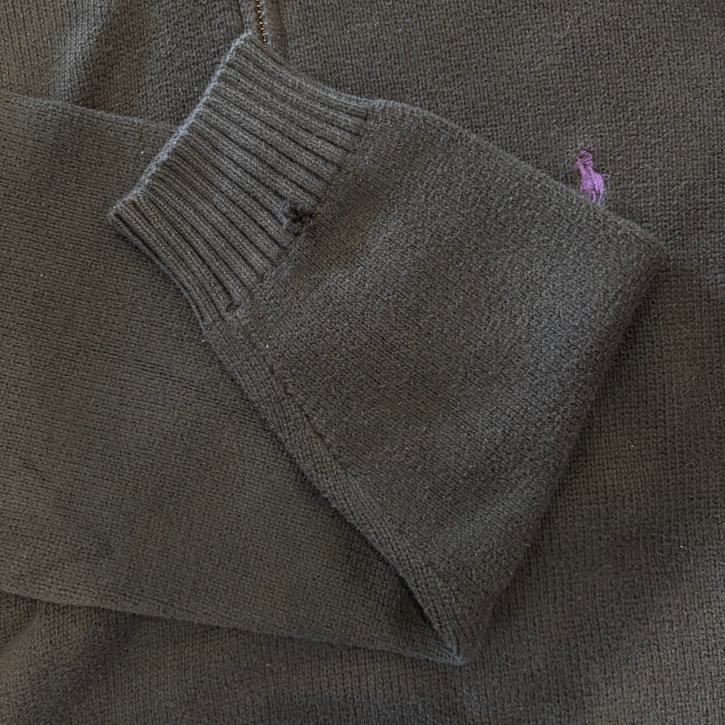 00's RALPH LAUREN ハーフジップ コットンニット 黒 L /A7603K-SO