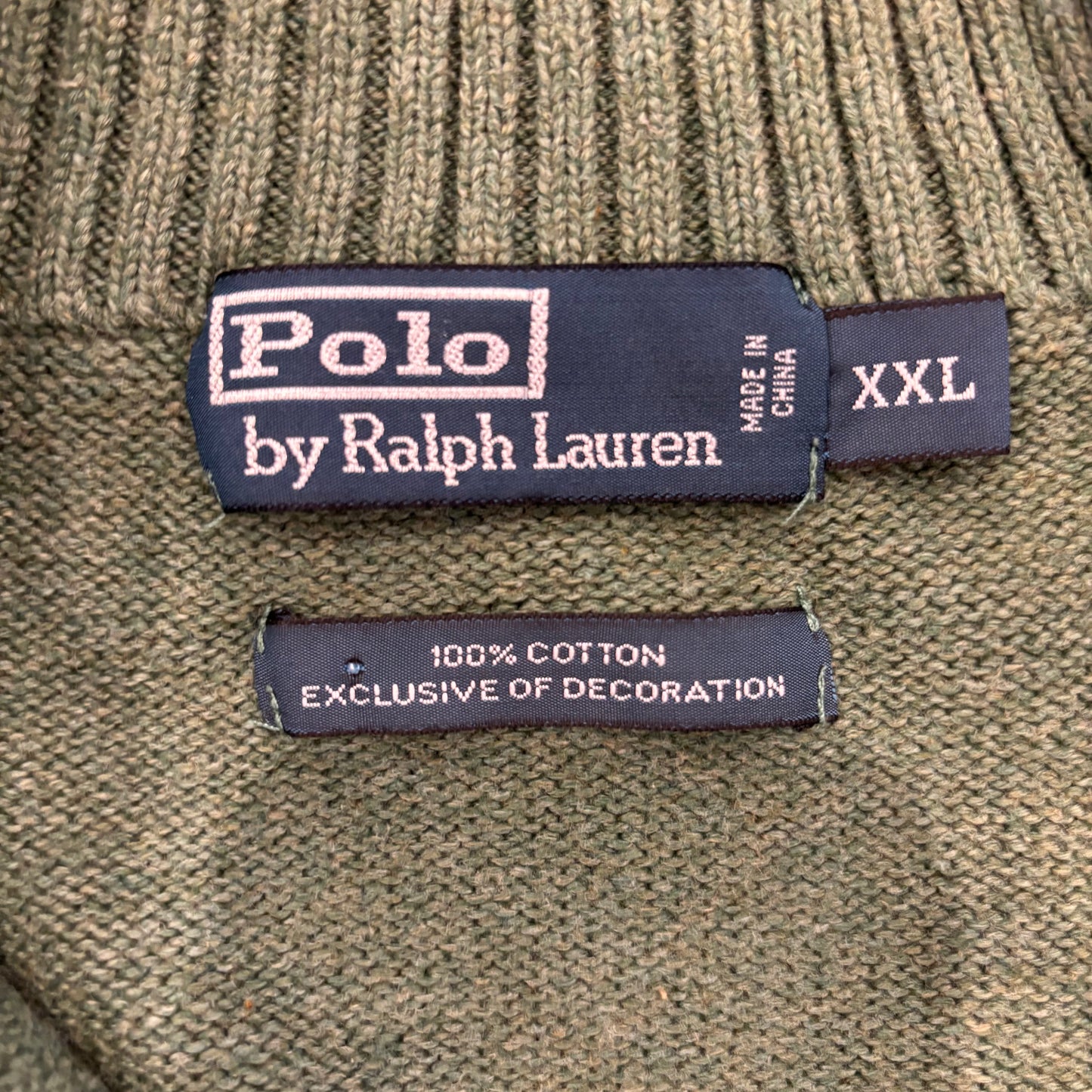 00's Polo RALPH LAUREN ハーフジップ コットンニット 緑 XXL /B0735K-SO