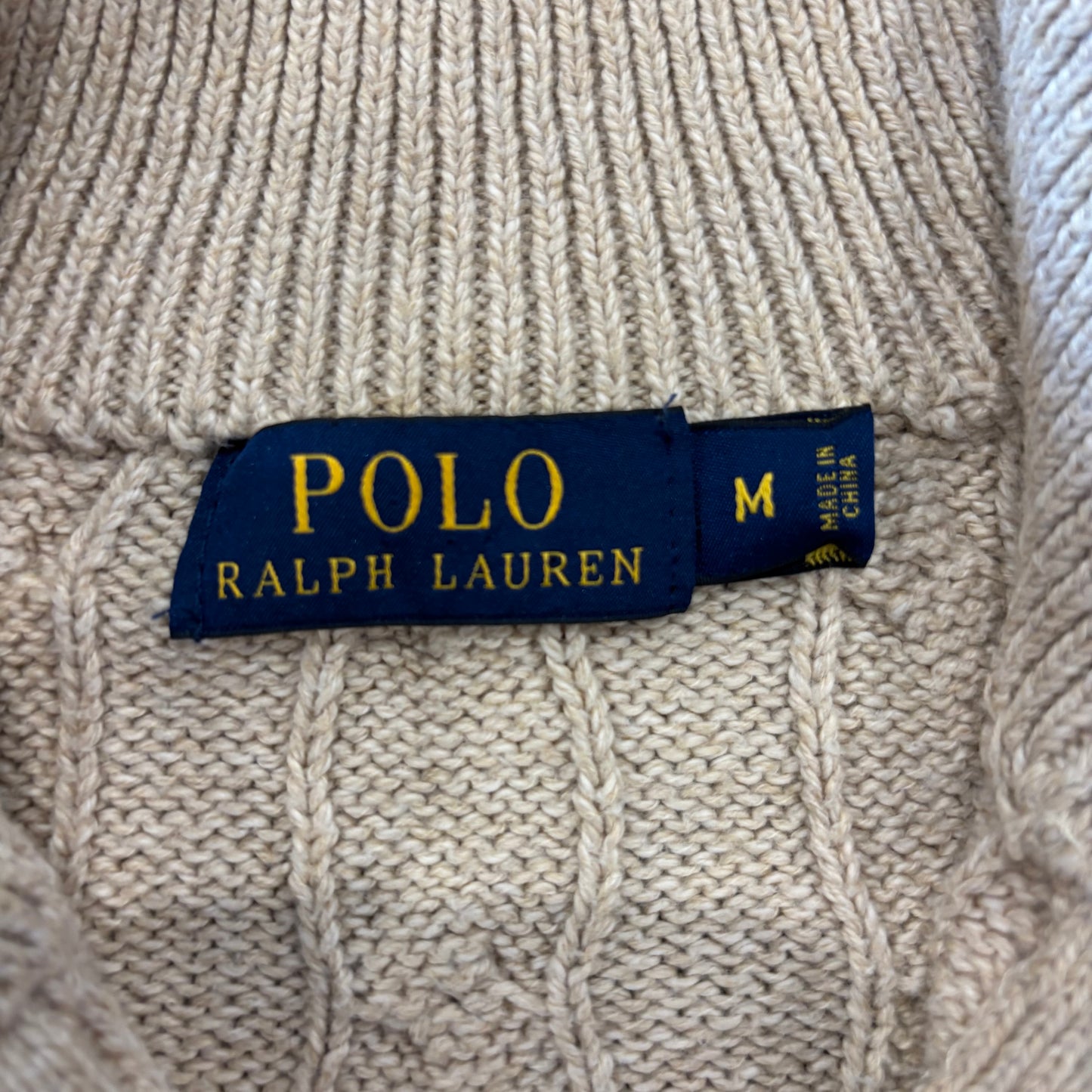 00's POLO RALPH LAUREN ハーフジップ ケーブルニット ベージュ M /A1498K-SO