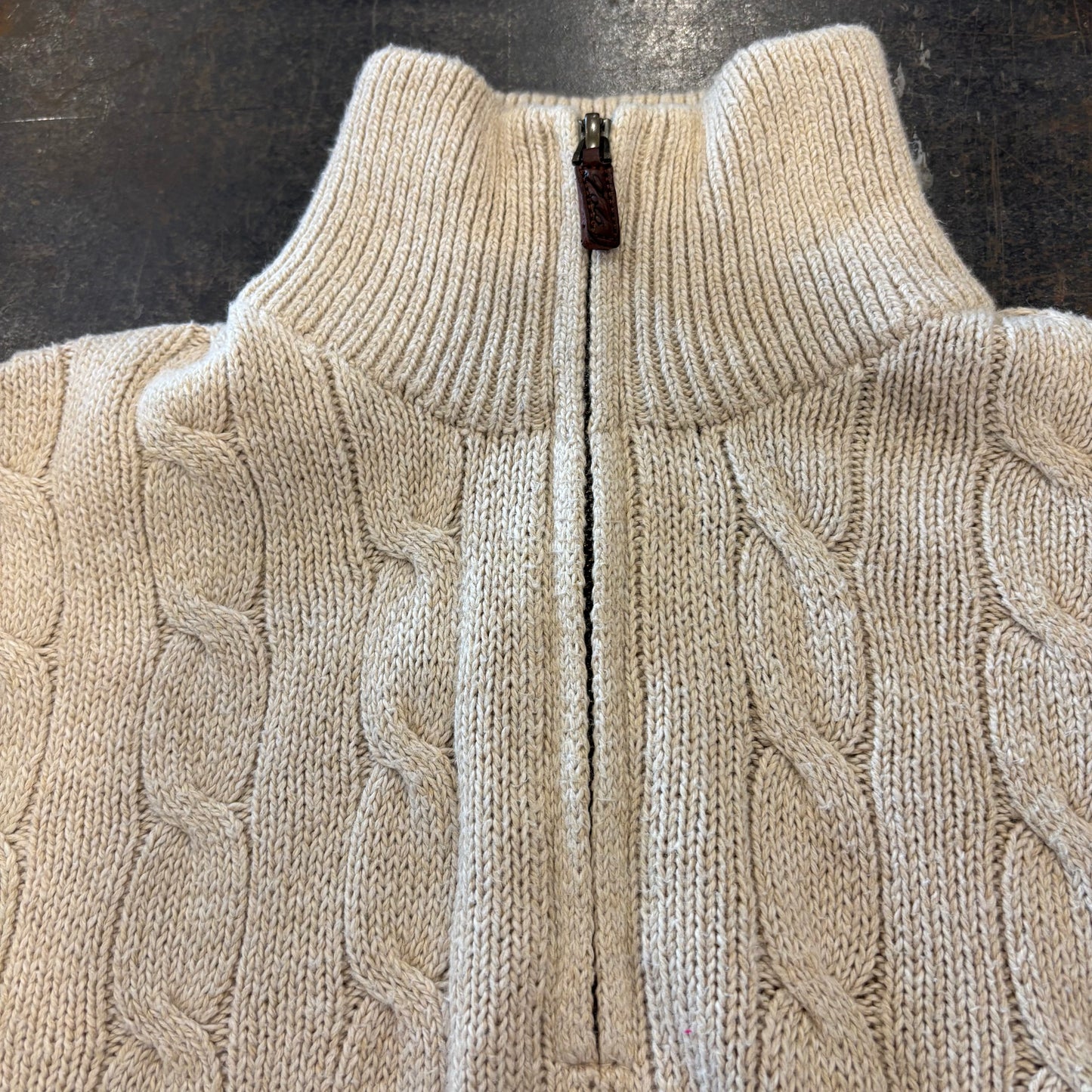 00's POLO RALPH LAUREN ハーフジップ ケーブルニット ベージュ M /A1498K-SO